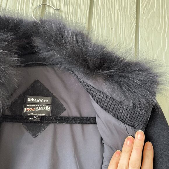 Pendleton Merino Wool Jacket M – Zip Front, Fur Collar, Urban Wear, Winter Coat - Picture 10 of 14